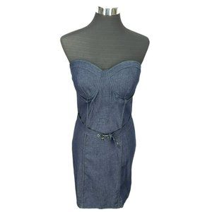 Say What Women's Denim Dress Knee Length Blue Summer Strapless Dress Medium‎